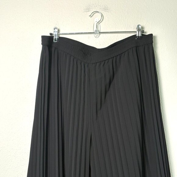 Chicos Accordion Pleat Wide Leg Pants Size 3.5 US XL 18 Black Pull On Palazzo - Picture 2 of 12